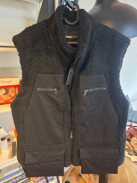 Black sherpa nylon vest new
