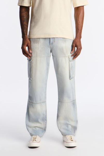 Straight Dirty Cargo Jeans - Light Blue Wash