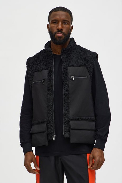 Black sherpa nylon vest new