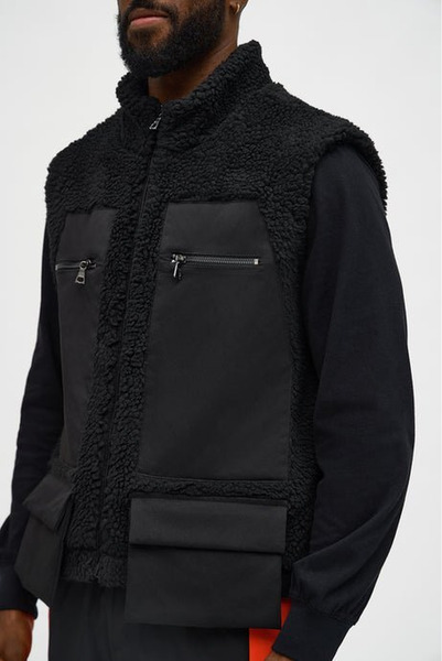 Black sherpa nylon vest new - 2