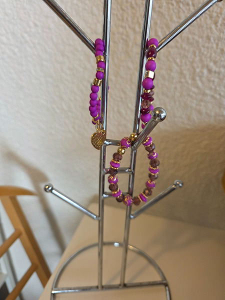 Zestaw 3 bransoletek w fioletowo-złotych kolorach - 3