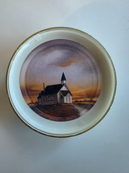 Vintage skrautdiskur með kirkju – 1991
