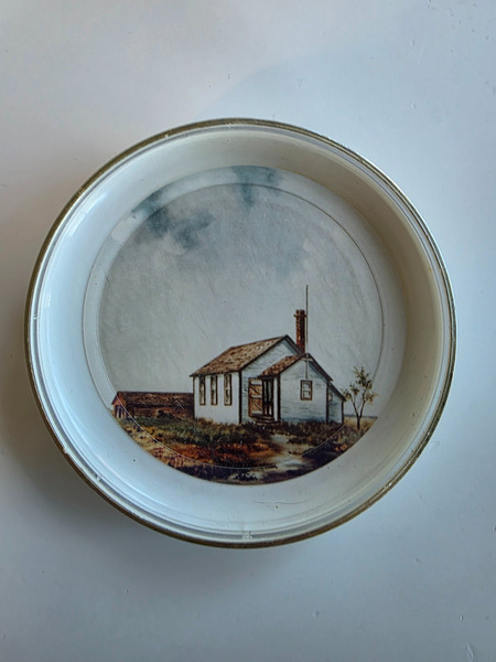 Vintage skrautdiskur með hvítu húsi – 1991