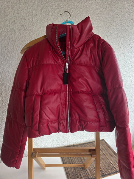 Faux leather cropped puffer jacket