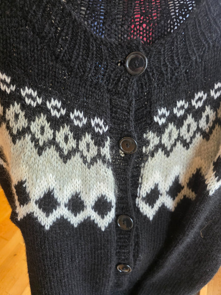 Black Nordic Style Cardigan with Icelandic Pattern - 2
