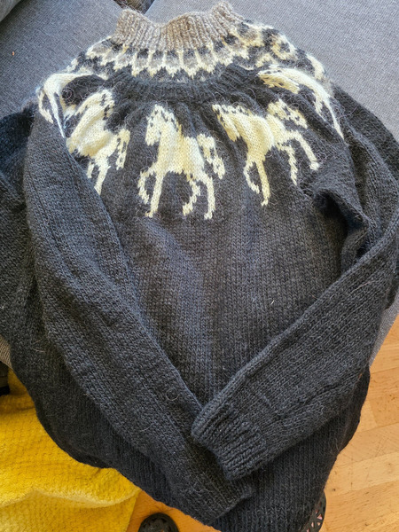 Handmade Icelandic wool sweater with a unique horse pattern - 2