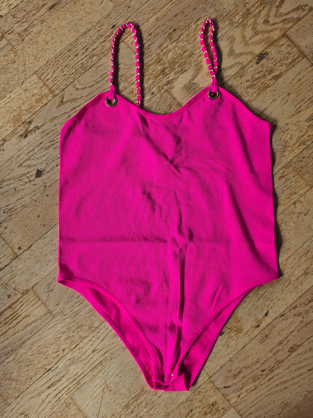 Bright pink ribbed bodysuit S/M