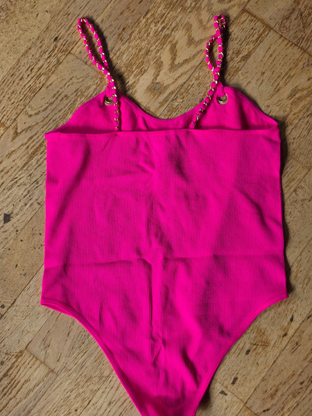 Bright pink ribbed bodysuit S/M - 4