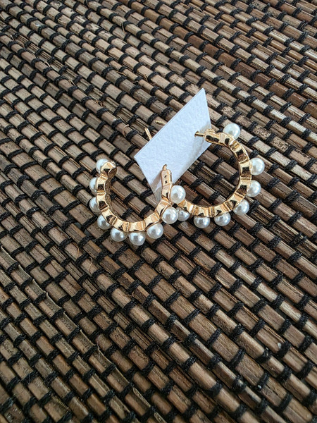 Gold Pearl Hoop Earrings – New / Store Display Item - 1