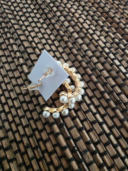 Gold Pearl Hoop Earrings – New / Store Display Item - 2