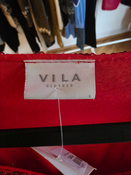 VILA Red Sequin Wrap Top – Sparkly Party Blouse L - 5
