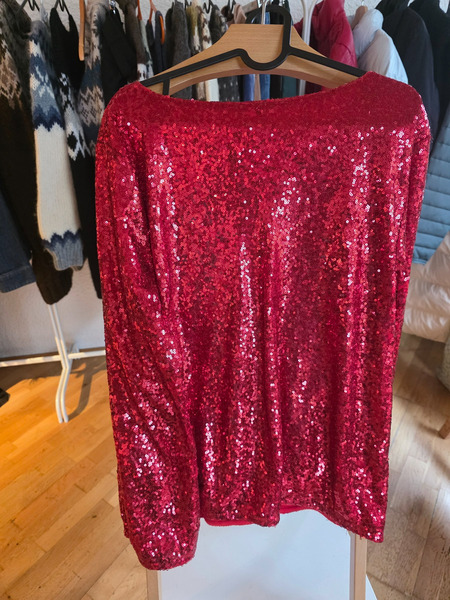 VILA Red Sequin Wrap Top – Sparkly Party Blouse L - 7