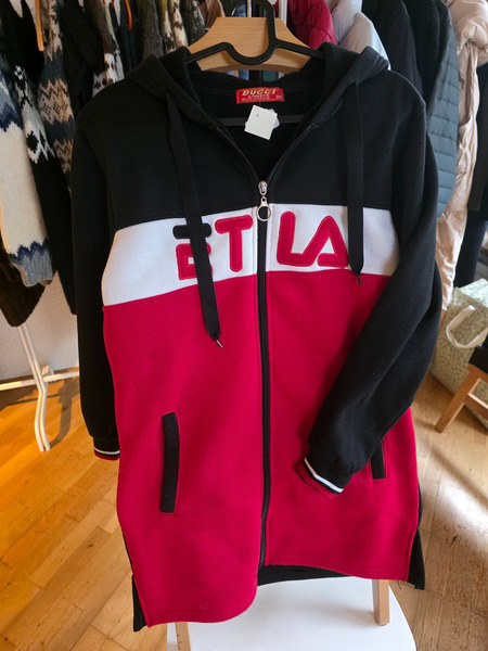 Black White Red Hoodie Zip Sweatshirt Unisex Size 38