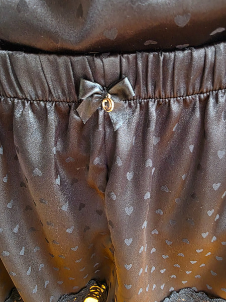 Black Satin Style Pajama Set with Lace M/L - 5