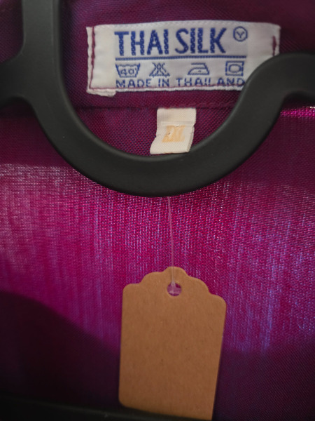 Authentic Thai Silk Shirt XXL Purple Burgundy Vintage - 5