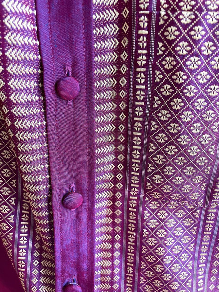 Authentic Thai Silk Shirt XXL Purple Burgundy Vintage - 4