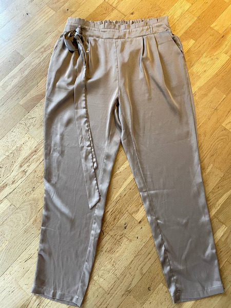 Elegant Satin Trousers with Tie Belt XL