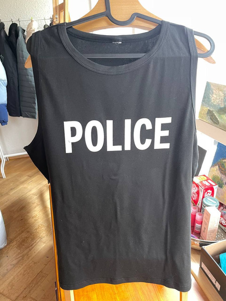 Black Sleeveless POLICE Print Top L/XL