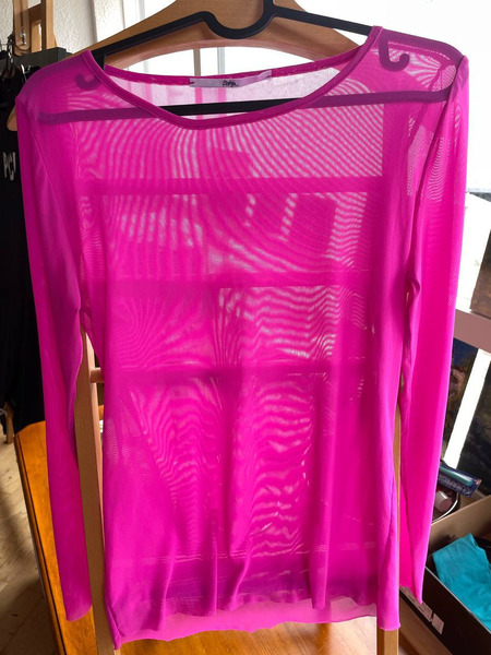 Hot Pink Mesh Sheer Top – Transparent Long Sleeve Top - 2