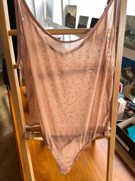 Nude Mesh Rhinestone Bodysuit – Sparkly Party Top
