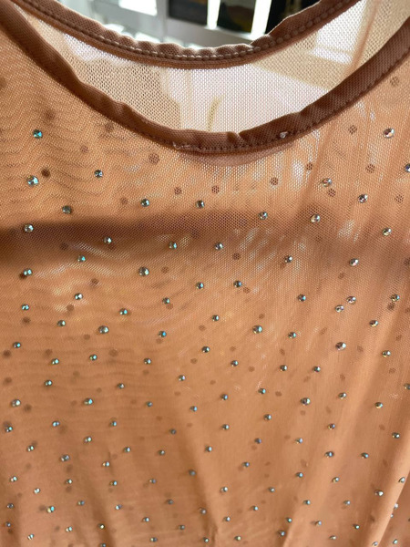 Nude Mesh Rhinestone Bodysuit – Sparkly Party Top - 2