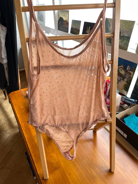Nude Mesh Rhinestone Bodysuit – Sparkly Party Top - 3