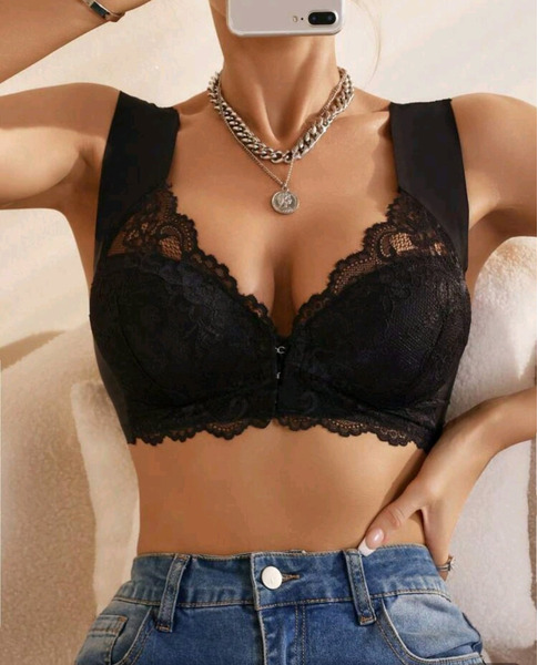 New Black Front Closure Lace Comfort Bra – Size 2XL / EU 44 - 5