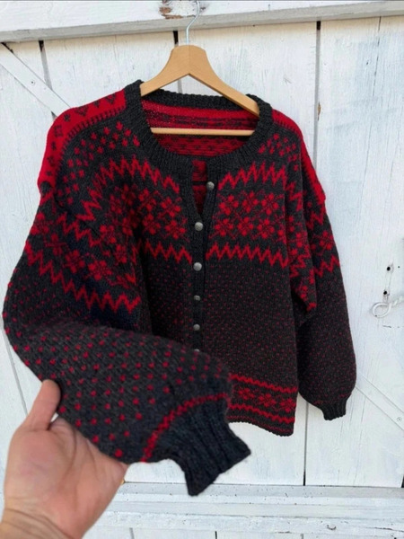 Vintage Nordic Wool Cardigan – Size L Oversized - 3