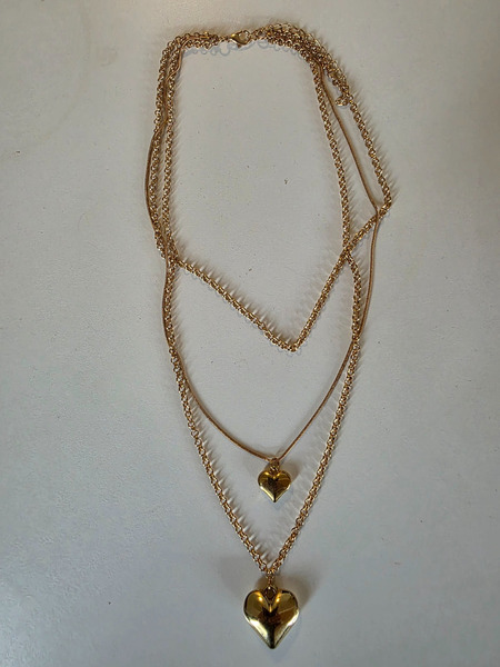 Gold Tone Layered Heart Necklace – Double Heart Pendant