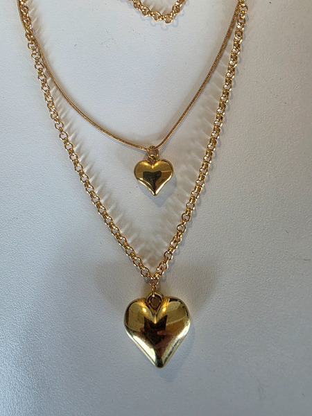 Gold Tone Layered Heart Necklace – Double Heart Pendant - 3